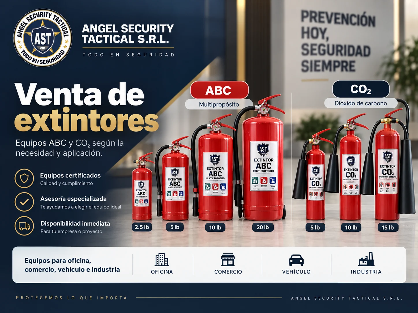 Extintores ABC y CO2 en diferentes capacidades